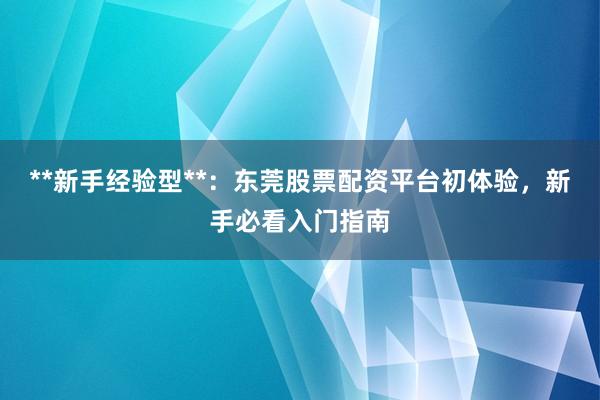 **新手经验型**：东莞股票配资平台初体验，新手必看入门指南