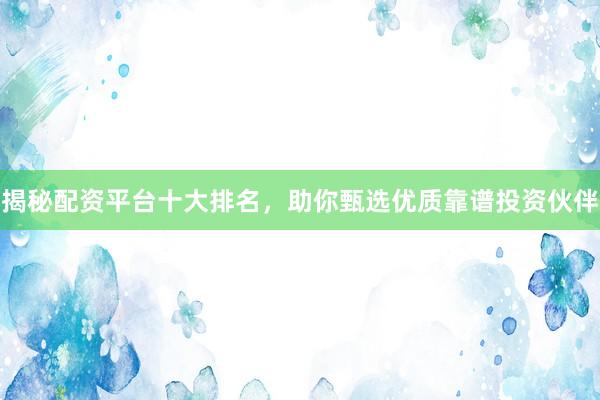 揭秘配资平台十大排名，助你甄选优质靠谱投资伙伴