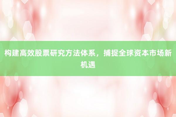 构建高效股票研究方法体系，捕捉全球资本市场新机遇